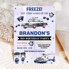 Convite Festa de aniversário de 3 anos de Garoto Policial