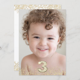 Convite Festa de aniversário de 3 anos Dourada Glitter & P
