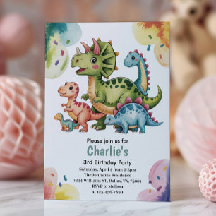 Convite Festa de Aniversário de 3 anos Tema Dinossauro par