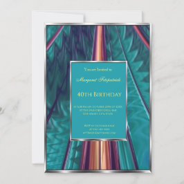Convite Festa de aniversário de 40 anos abstrato azul-teal