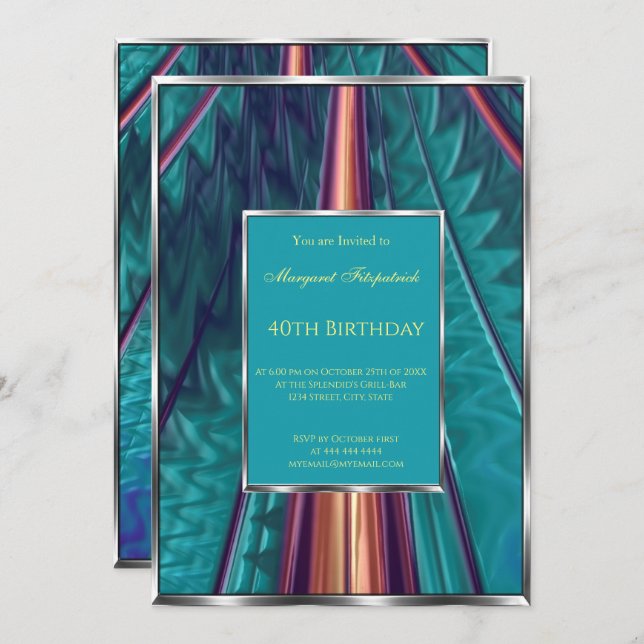 Convite Festa de aniversário de 40 anos abstrato azul-teal (Frente/Verso)