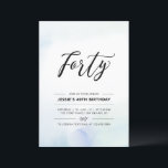 Convite Festa de Aniversário de 40 anos Azul Aquarela<br><div class="desc">Celebre seu dia especial com este convite de aniversário de 40 anos simples e minimalista. Este design apresenta uma tipografia estilosa "Quarenta" com um fundo de textura de pincel de aquarela azul suave e hortelã. Mais convites de aniversário adulto e suprimentos para festa estão disponíveis na minha loja BaraBomDesign.</div>