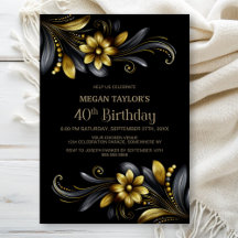 Festa de Aniversário de 40 anos Black Gold Floral