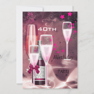 Convite Festa de Aniversário de 40 anos Champanhe Rosa 40