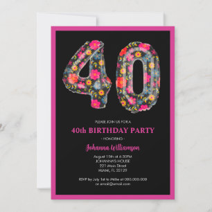Convite Festa de Aniversário de 40 Anos Colorida para Mulh