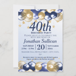 Convite Festa de Aniversário de 40 anos com Balões Navy Do