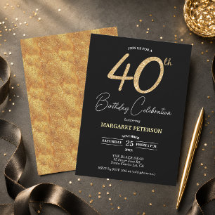 Convite Festa de Aniversário de 40 anos com Brilho Preto E