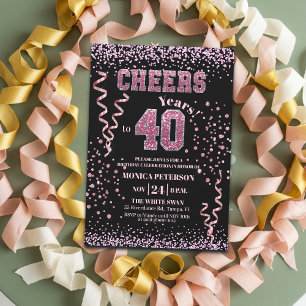 Convite Festa de Aniversário de 40 anos com Brilho Rosa 