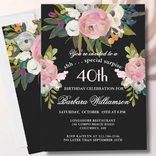 Convite Festa de Aniversário de 40 anos com Floral Pintada