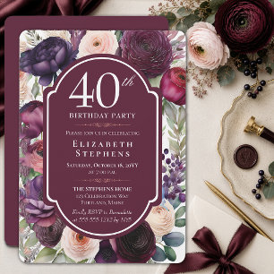 Convite Festa de Aniversário de 40 anos com Ranúnculo Flor
