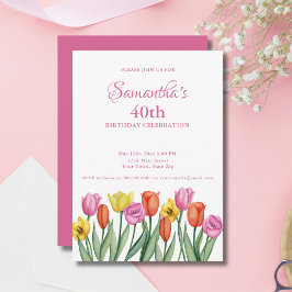 Convite Festa de Aniversário de 40 anos com Tulipas em Aqu