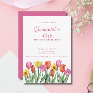 Convite Festa de Aniversário de 40 anos com Tulipas em Aqu