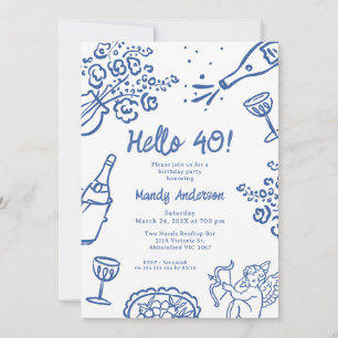Convite Festa de aniversário de 40 anos de Desenho de Mão 