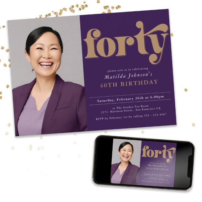 Convite Festa de aniversário de 40 anos de Fotografias Per (Custom Photo 40th Birthday Party Invitation)