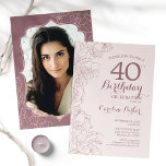 Convite Festa de aniversário de 40 anos de Fotografias Ros<br><div class="desc">Convite de festas Elegante de aniversário de 40 anos de Fotografia Mauve Cor-de-rosa-rosa. Design minimalista moderno com desenhos botânicos em destaque e letra de script de tipografia. Simples trendy convida cartão perfeito para uma festa de na moda. Pode ser personalizado para qualquer idade. Impressos convites Zazzle ou modelo de impressão...</div>