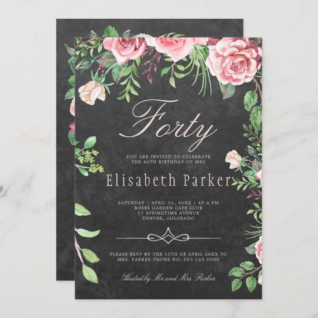 Convite Festa de aniversário de 40 anos de Jardim Floral R (Frente/Verso)