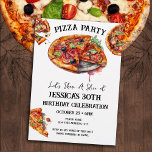 Convite Festa de aniversário de 40 anos de pizza<br><div class="desc">convites de festas de pizza aquosa. Todo o texto é ajustável e fácil de mudar para as necessidades do seu próprio partido. Convites de festas de aniversários para adultos,  convites para download imprimíveis,  ideias casuais modernas de festas simples para adultos.</div>