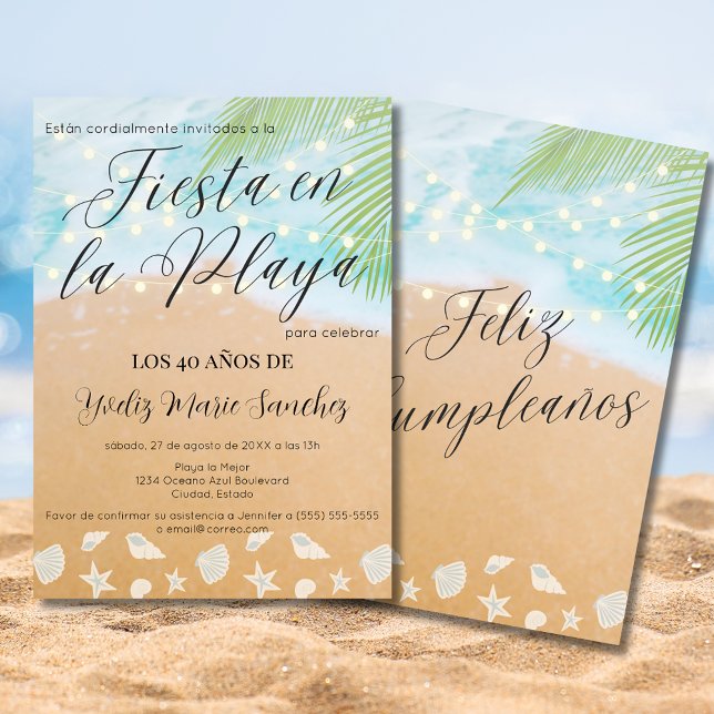 Convite Festa de aniversário de 40 anos de praia de areia  (Criador carregado)