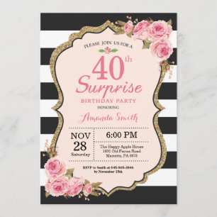 Convite Festa de aniversário de 40 anos de Surpresas Rosa