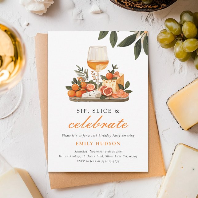 Convite Festa de aniversário de 40 anos de Vinho e Queijo (Criador carregado)