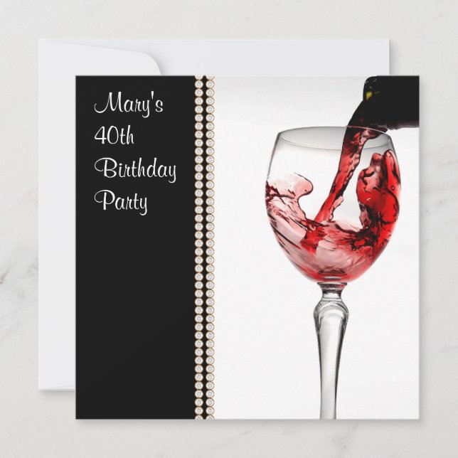 Convite Festa de aniversário de 40 anos de Vinho Vermelho (Frente)