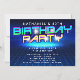 Convite Festa de aniversário de 40 anos do Neon Glow Grid 