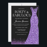 Convite Festa de aniversário de 40 anos do vestido de gole<br><div class="desc">Convite de festas de aniversário de 40 anos de vestir com brilho roxo Também disponível como um download digital Variações para o convite e itens correspondentes em nossa loja</div>