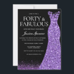 Convite Festa de aniversário de 40 anos do vestido de gole<br><div class="desc">Convite de festas de aniversário de 40 anos de vestir com brilho roxo Também disponível como um download digital Variações para o convite e itens correspondentes em nossa loja</div>