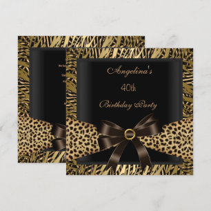 Convite Festa de Aniversário de 40 anos Dourado Leopardo M