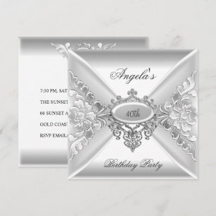 Convite Festa de Aniversário de 40 Anos Elegante Prata Bra