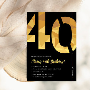 Convite Festa de Aniversário de 40 anos elegante preta e d