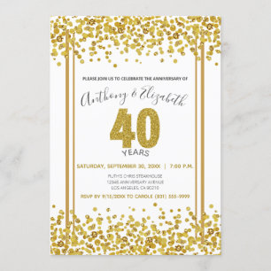 Convite Festa de Aniversário de 40 anos estilo Glitter Con
