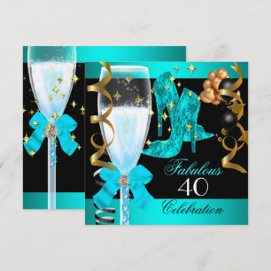 Convite Festa de Aniversário de 40 anos Fabulosa Azul Turq