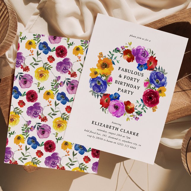 Convite Festa de aniversário de 40 anos Floral Brilhante (Criador carregado)