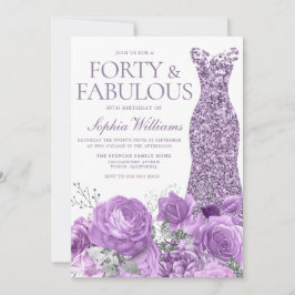 Convite Festa de aniversário de 40 anos Floral de Lavanda 