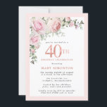 Convite Festa de aniversário de 40 anos Floral Rosa Rosa C<br><div class="desc">Honra uma mulher especial com este convite de festas elegante e feminina. O 40º está escrito em texto rosa grande. A comemoração de aniversário segue. O nome do convidado também está em letras cor-de-rosa. As rosas cor-de-rosa pinceladas e as folhas verdes salgadas criam um belo spray floral no topo. Enquanto...</div>