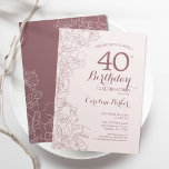 Convite Festa de aniversário de 40 anos Floral Rosa Supers<br><div class="desc">Convite de festas aniversário de 40 anos Floral Rosa-escuro. Design minimalista moderno com desenhos botânicos em destaque e letra de script de tipografia. Simples trendy convida cartão perfeito para uma festa de na moda. Pode ser personalizado para qualquer idade. Impressos convites Zazzle ou modelo de impressão digital instantânea para download....</div>