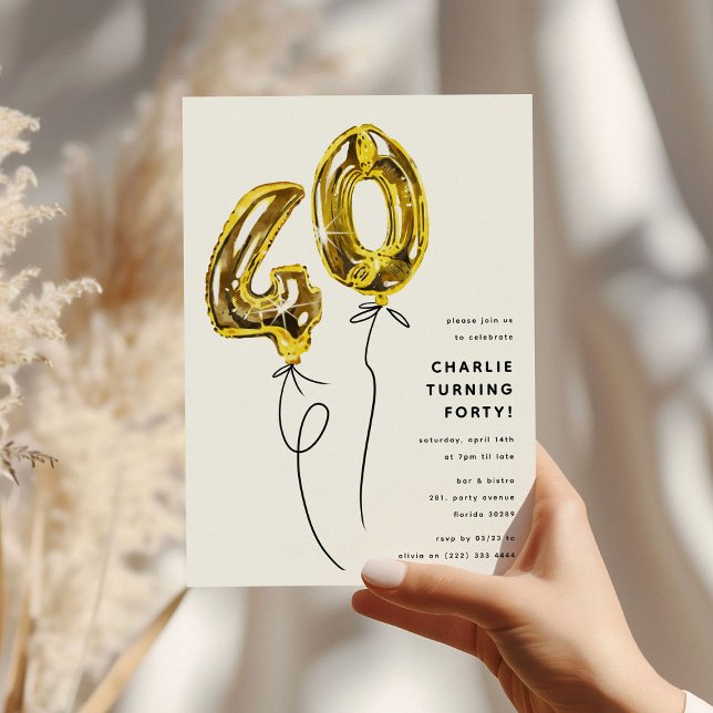 Convite Festa de Aniversário de 40 Anos Minimal Gold 40 Ba (Criador carregado)