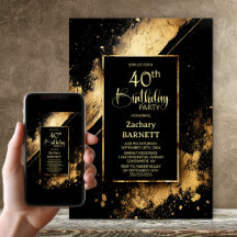 Festa de Aniversário de 40 anos Preta e Dourada