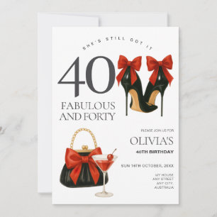 Convite Festa de Aniversário de 40 anos Preta e Vermelha M
