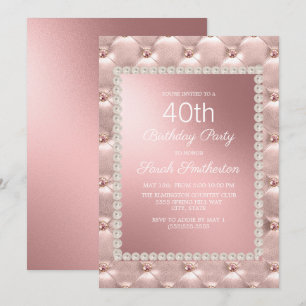 Convite Festa de Aniversário de 40 Anos Rosa Bege Elegante
