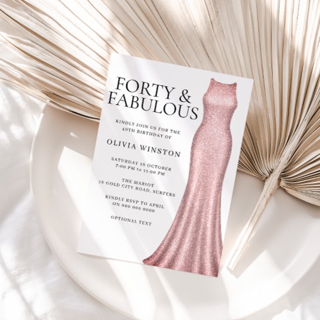 Convite Festa de aniversário de 40 anos Rosa de Vestidos D (Criador carregado)