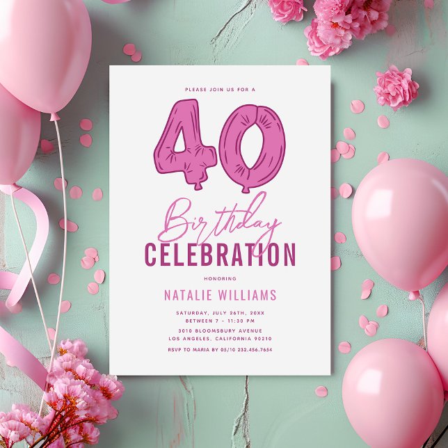 Convite Festa de Aniversário de 40 Anos Rosa Feminina (Criador carregado)