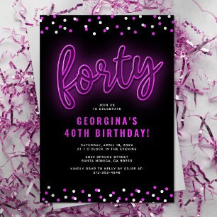 Convite Festa de Aniversário de 40 Anos Rosa Neon para Adu