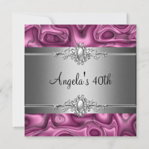 Convite Festa de Aniversário de 40 anos Rosa Prata Abstrat