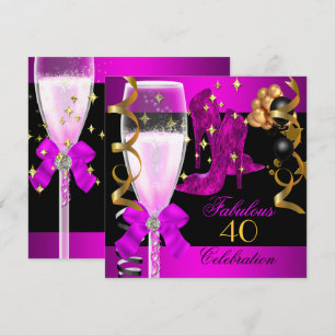Convite Festa de Aniversário de 40 anos Rosa Roxo Dourado 