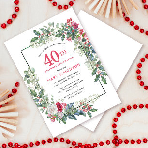 Convite Festa de Aniversário de 40 anos Rosa Vermelha Bran