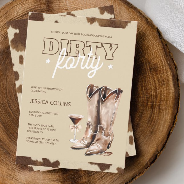 Convite Festa de aniversário de 40 anos rusticidade ociden (Dirty Forty Western Rustic 40th Birthday Party Invitation)