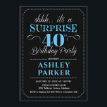 Convite Festa de aniversário de 40 anos surpresa - Azul pr<br><div class="desc">Convite de festas de aniversário de 40 anos surpresa. Design simples em preto,  azul e branco. Apresenta a fonte do script na moda. Celebração surpresa para homem ou mulher. Pode ser personalizado em qualquer idade!</div>