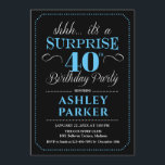 Convite Festa de aniversário de 40 anos surpresa - Azul pr<br><div class="desc">Convite de festas de aniversário de 40 anos surpresa. Design simples em preto,  azul e branco. Apresenta a fonte do script na moda. Celebração surpresa para homem ou mulher. Pode ser personalizado em qualquer idade!</div>